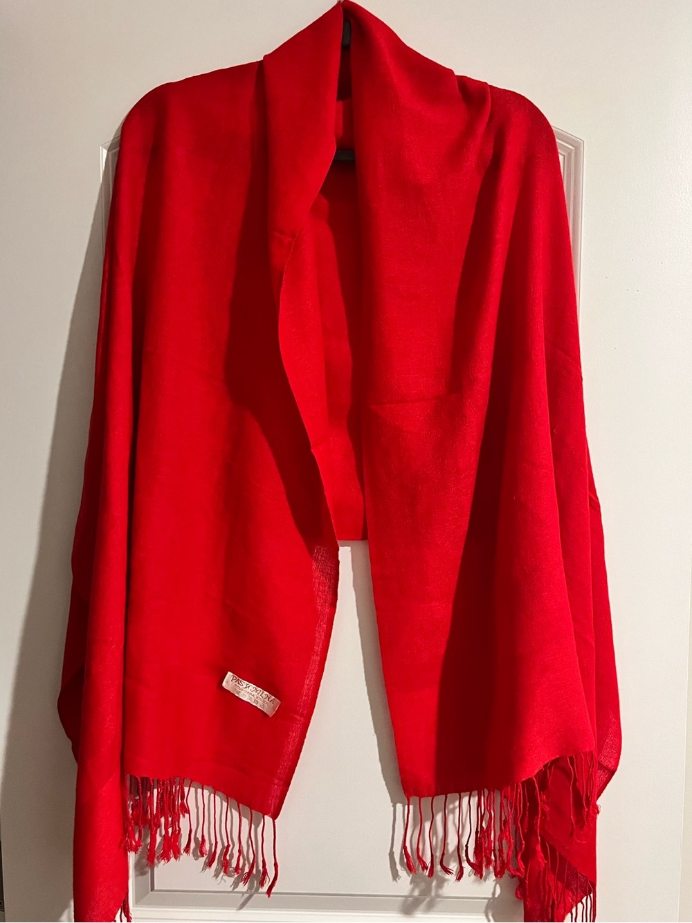 Authentic Vintage Pashmina Scarf Shawl Wrap Red 28x70 30% Silk Paisley Jacquard